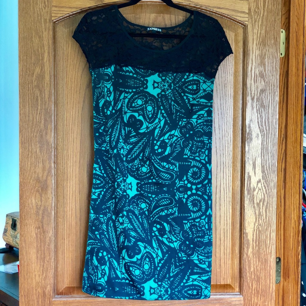 Green & black dress with lace top
